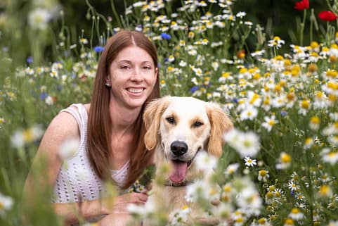 pet and family photo at all who wander flower farm mini session.
