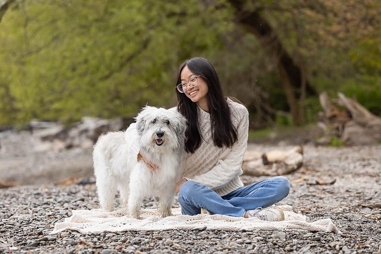 pet owner and dog at a end of life pet photo shoot session.