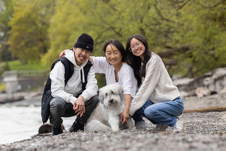 a dog and family photo shoot session at a park in Mississauga.