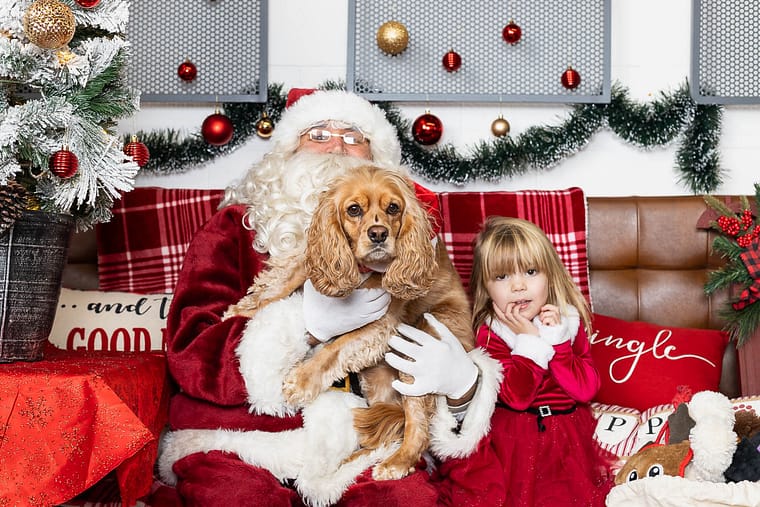 kid and pet photos with Santa