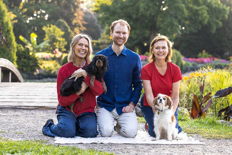 family portrait session with a dog in Oakville